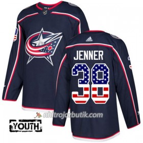 Barn Ishockey Blue Jackets Tröja Boone Jenner 38 Adidas 2017-2018 Marinblå USA Flag Fashion Authentic